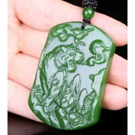 GKNET Jade Pendant Necklace Tiger Delicate Jewelry Amulet Jasper Green Natural jade