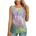 thumbnail image 2 of Usmixi Womens Shirts Sleeveless Round Neck Floral Print Tank Tops Summer Fashion Hollowed Smocked Lightweight Loose Vest Blouse Purple M, 2 of 6