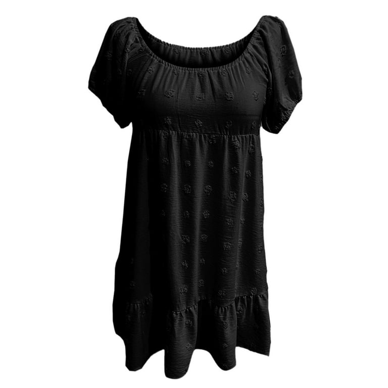 Quyuon Womens Babydoll Dress Casual Loose Square Neck Short Sleeve Ruffle Mini Short Dress Elegant Formal Pleated A-Line Evening Party Cocktail Quyuon Womens Babydoll Dress Casual Loose Square Neck Short Sleeve Ruffle Mini Short Dress Elegant Formal Pleated A-Line Evening Party Cocktail