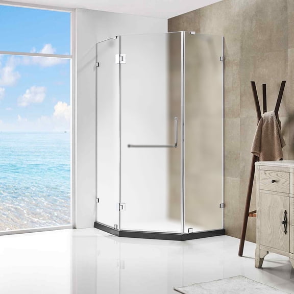 Dreamwerks 39.4 in. W x 79 in. H Frameless Neo-Angle Shower Enclosure with Frosted Glass in Chrome