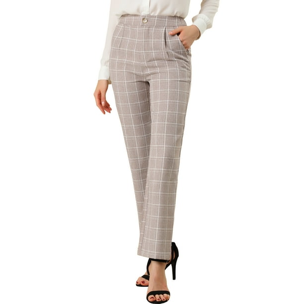 Pantalones a cuadros Allegra K para mujer Camello M