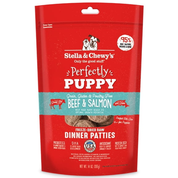 Stella & Chewy's Perfectly Puppy Freeze-Dried Raw Beef and Salmon Dinner Patties Grain-Free Dog Food (Multiple Sizes)
