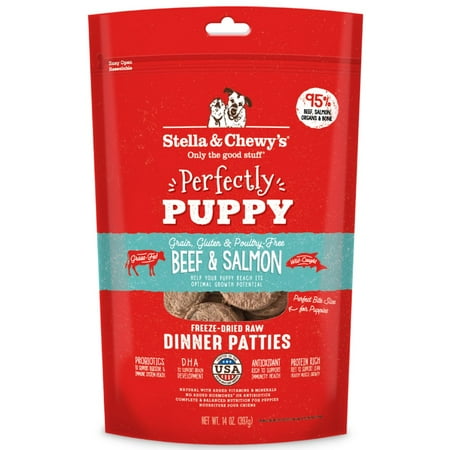 UPC: 0852301008090 | Stella & Chewy s Beef & Salmon Dinner Patties for Puppies Freeze-Dried Raw Dry Dog Food 14 oz.