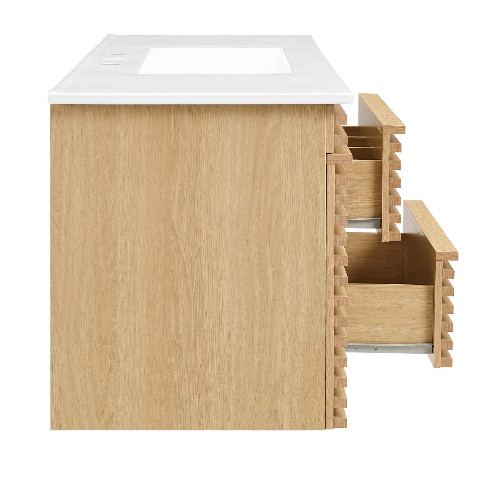 Modway Render 48" Wall-Mount Bathroom Vanity in Oak White