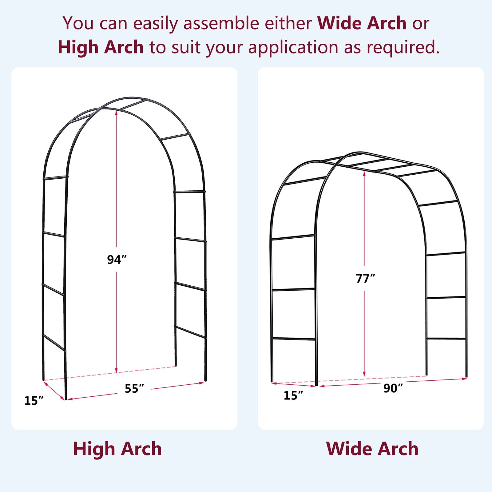 ATR ART to REAL 7'8" H x 4'5" W Patio Metal Garden Arch Trellis,Arbor Trellis for Climbing Plants Support or Wedding Decor,Dark Green