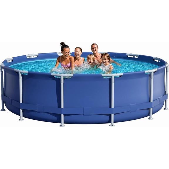 Round Above Ground Pool, 12'*33" Large Framed Swimming Pool for Adults and Kids, 3-Layer Puncture-Resistant PVC, Filter Pump & Filter Cartridge Family Pool for Backyard, 1826 Gallon Capacity