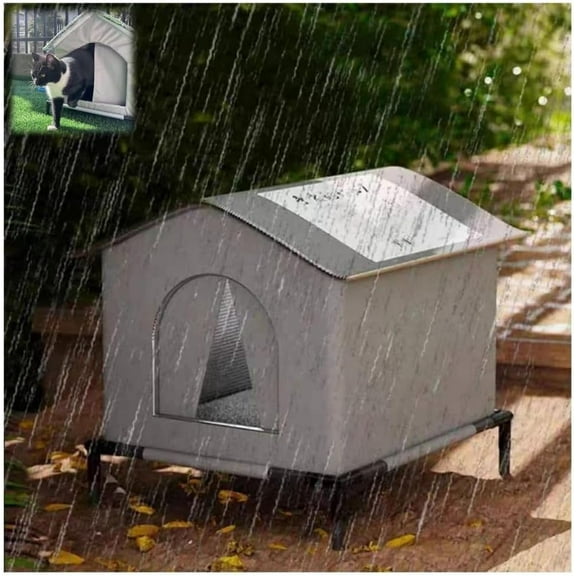 Outdoor Cat House Winter Waterproof – Insulated and Durable Cat Shelter, Easy to Clean, Thermal Protection for Stray Cats Dogs and Rabbits, Garden Patio Yard,Gray,Small