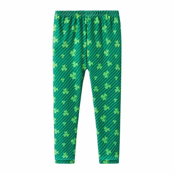 PINQI Toddler Daily Wear Pants St. Patricks Day Lucky Straw Pants Striped Print Kids Breathable Leggings Toddler Elastic Leggings