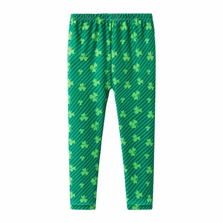 

TIREOW Soft Trousers for Children s St. Patricks Day Luck Four-Leaved Clov-er Elastic Waist Pants Striped Print Soft and Comfortable Kids Pants