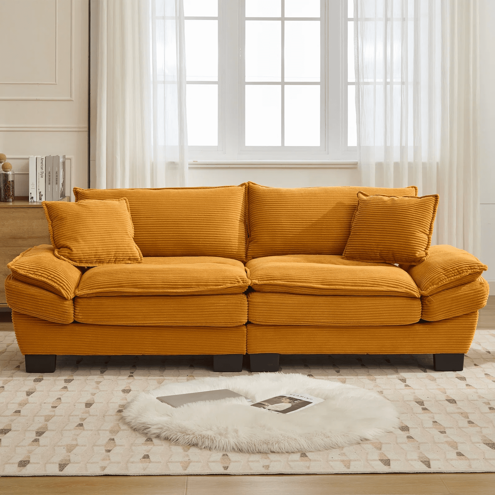 84" Comfy Corduroy Sofa 2-Seater Deep Seating Loveseat with Pillows for Small Spaces