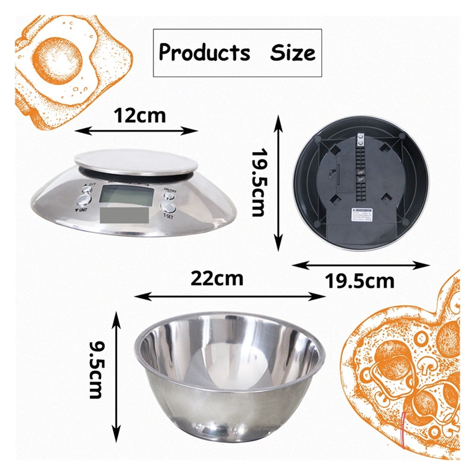 Digital Scales LCD Cooking Tool Stainless Steel Electronic Weight Scale, Food Balance Cuisine Precision Kitchen Scales With Bowl