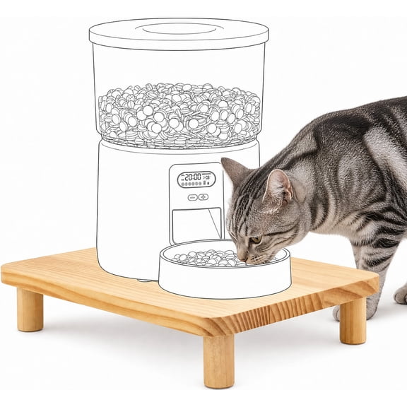 Elevated Cat Food Stand for Automatic Feeder, 2.4" Raised Bowl Stand for Neck & Joint Care, Solid Wood Dog Feeder Stand, Pet Food Table with Non-Slip Feet