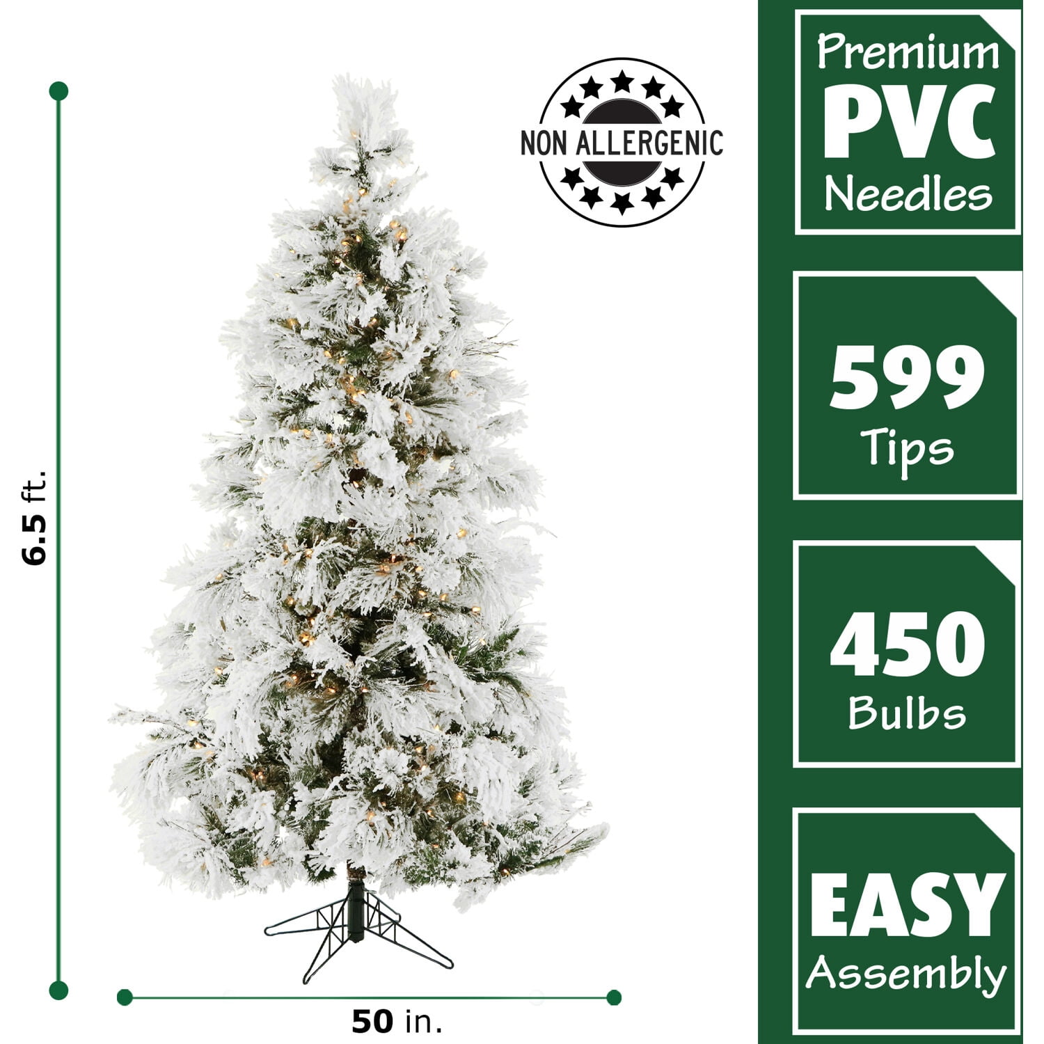 Fraser Hill Farm 6.5-Ft. Flocked Snowy Pine Christmas Tree with Warm White LED Lights, FFSN065-5SN