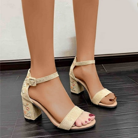 

TUTUnaumb Women s Sandals Size 9 Girls Sandals Women Shoes Summer Ladies Fashion Sandals One Line With Round Toe Retro Thick Heel Slippers Open Toe Sandals Casual Summer Sandals for Women-Khaki-42