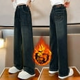thumbnail image 2 of CAIVO Winter Fuzzy Girls Wide Leg Jeans Warm Thick Trousers Loose Fit Straight Denim Pants For Toddler Big Kid Casual Trouser Comfortable School Day Wear Leisure Solid Color Slacks, 2 of 9
