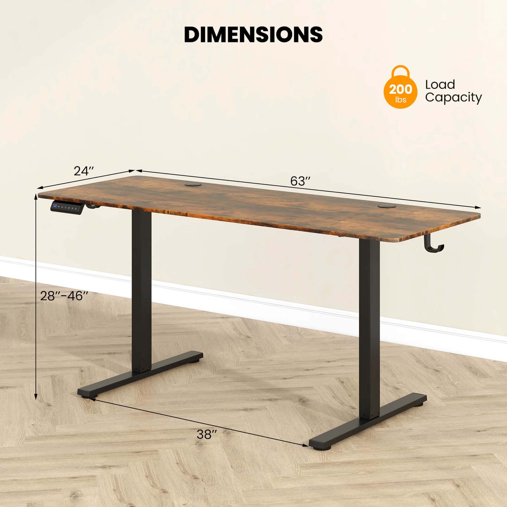 Costway 63 x 24 Inch Sit Stand Desk Height Adjustable Electric Standing Desk Brown