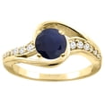 thumbnail image 1 of 10K Yellow Gold Natural High Quality Blue Sapphire Bypass Ring Round 6mm Diamond Accent, size 5, 1 of 2