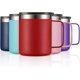 thumbnail image 2 of Taza térmica de acero inoxidable de 12 oz con asa, taza de viaje al vacío de doble pared, vaso con tapa deslizante, color rojo, 2 of 5