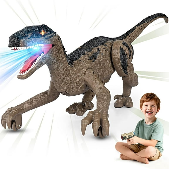 Track Seven Dinosaur Toys for Kids 3-5, 5-7, 8-12, 2.4GHz Remote Control Dinosaur with Walking, Realistic Sounds, Demo Mode, Rechargeable Jurassic Toys for Birthdays, Parties, Children’s Day, Brown