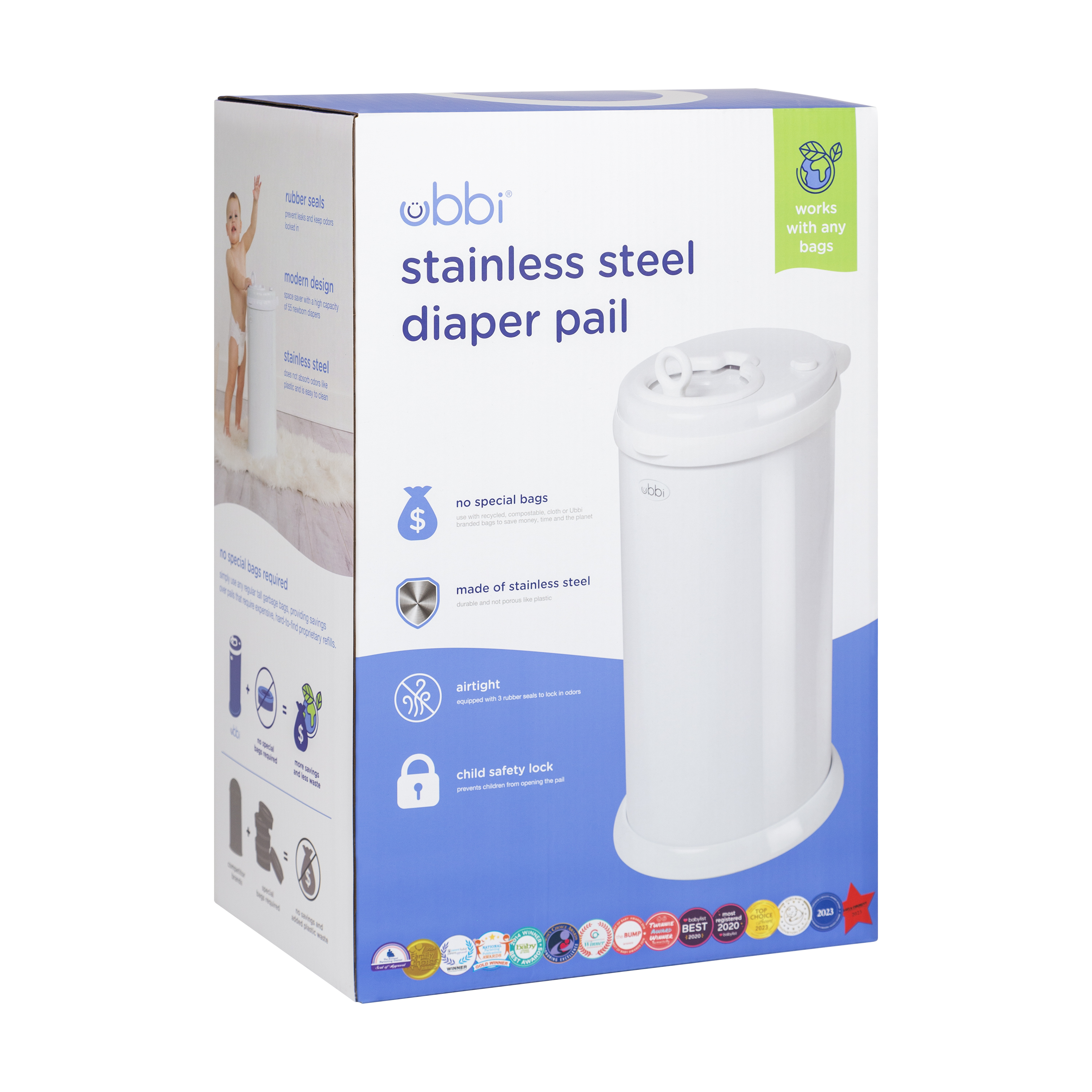 Ubbi Steel Diaper Pail, Hands Free Disposal System, Odor