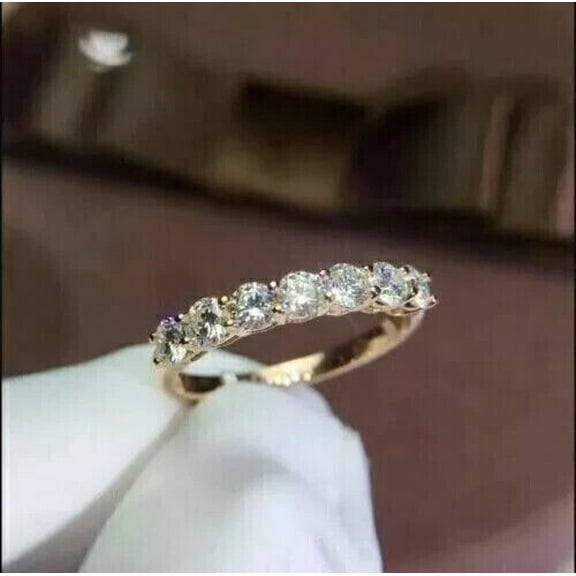 14K Yellow Gold 0.70CT Round Cut Lab Grown Diamond Half Eternity Wedding Band