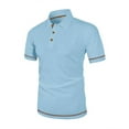 thumbnail image 2 of Mens Shirts Plus Size Short Sleeved Lapel Button Casual Solid Color T-shirt Light Blue XXXL, 2 of 5