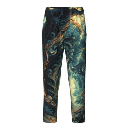 Fuzoiu Enchanted Forest Skull Path Print Teenagers Pajama Pants Lounge Pants with 2 Pockets Elastic Waist Kids Sleep Bottoms Comfy Sleepwear PJ Bottoms for Kids-Large