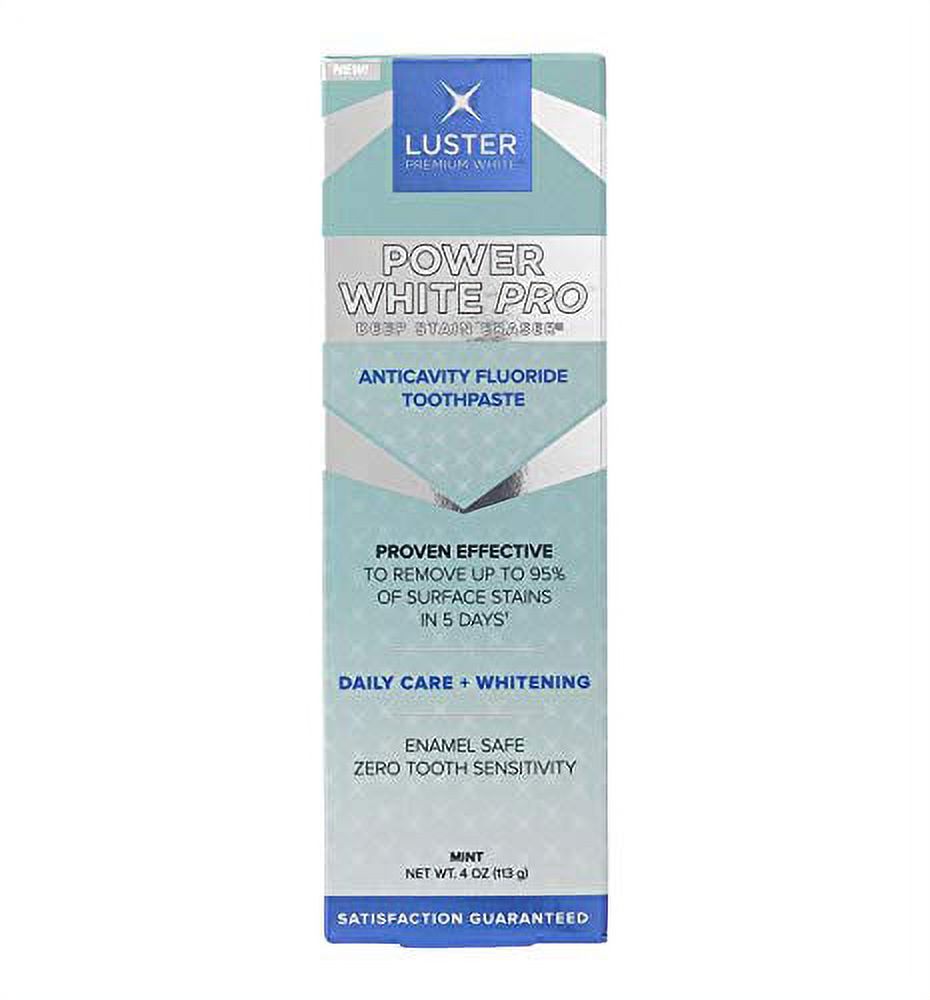 Luster Power White Pro Deep Stain Eraser Anticavity Fluoride, Enamel-Safe & Effective Professional Teeth Whitening Toothpaste, Mint, 4 oz - image 2 of 5