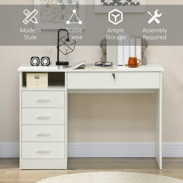 White desk with lockable drawers discount