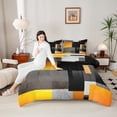 thumbnail image 4 of Feelyou Geometric Anstract Bedding Comforter Set for Adult, Grey Orange Square Twin Comforter Sets, Modern Fashion Reversible Bedding Set, Microfiber Bedroom Decor, 2 Pieces, 4 of 8