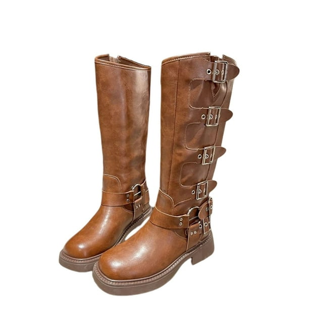 Amzcrzy Zapatos de mujer,Zapatos de mujer,Zapatillas de mujer, Zapatos de tacón medio para mujer, con hebilla de cinturón y tacón alto hasta la rodilla, estilo retro vaquero, estilo punk. Sandalias M