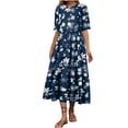 thumbnail image 2 of Summer Dresses for Women 2025 Ndbuld Womens New Fashion Loose Round Neck Short Sleeve Printing Flowy Dresses Evergreen Blue XXXXL, 2 of 6