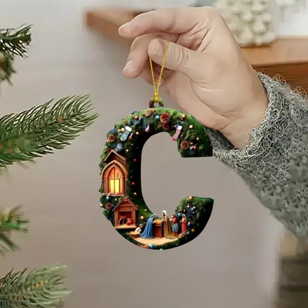 Adornos de árbol de Navidad de 26 letras - Decoraciones acrílicas personalizadas con gorros de Papá Noel, de una pieza