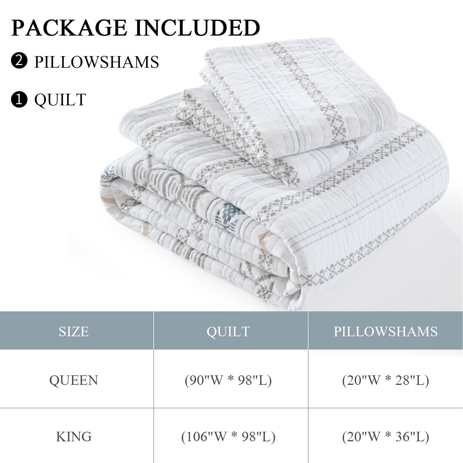 SahSahCasa Boho Quilts Queen Size, 100% Cotton Queen Comforter Set for Bed, Bohemian Geometric Striped Quilted Bedspread, White Quilt Bedding Set All Season, 3 Pieces