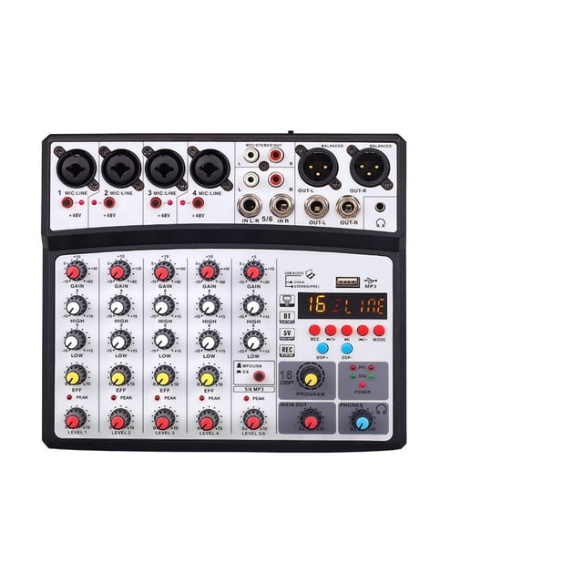 Wireless 6 Channel Audio Mixer Portable Mixing Console USB Interface Sound Card With 16 DSP Echo 48V Phantom Power