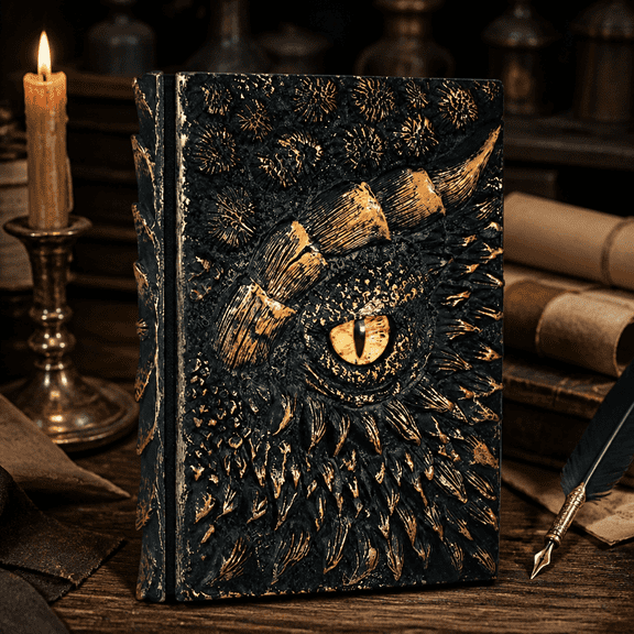 A5 3D Embossed Dragon Journal – 100 Sheets Blank Lined Notebook, Hardcover Retro Diary for Writing, Sketching, and Travel Gold 7.3" x 5.1"