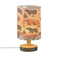 thumbnail image 2 of WOBOGO Brown Bear Bedroom Table Lamp USB Power Connector Wooden Base Round Linen Shade For Living Room Desk, 2 of 7