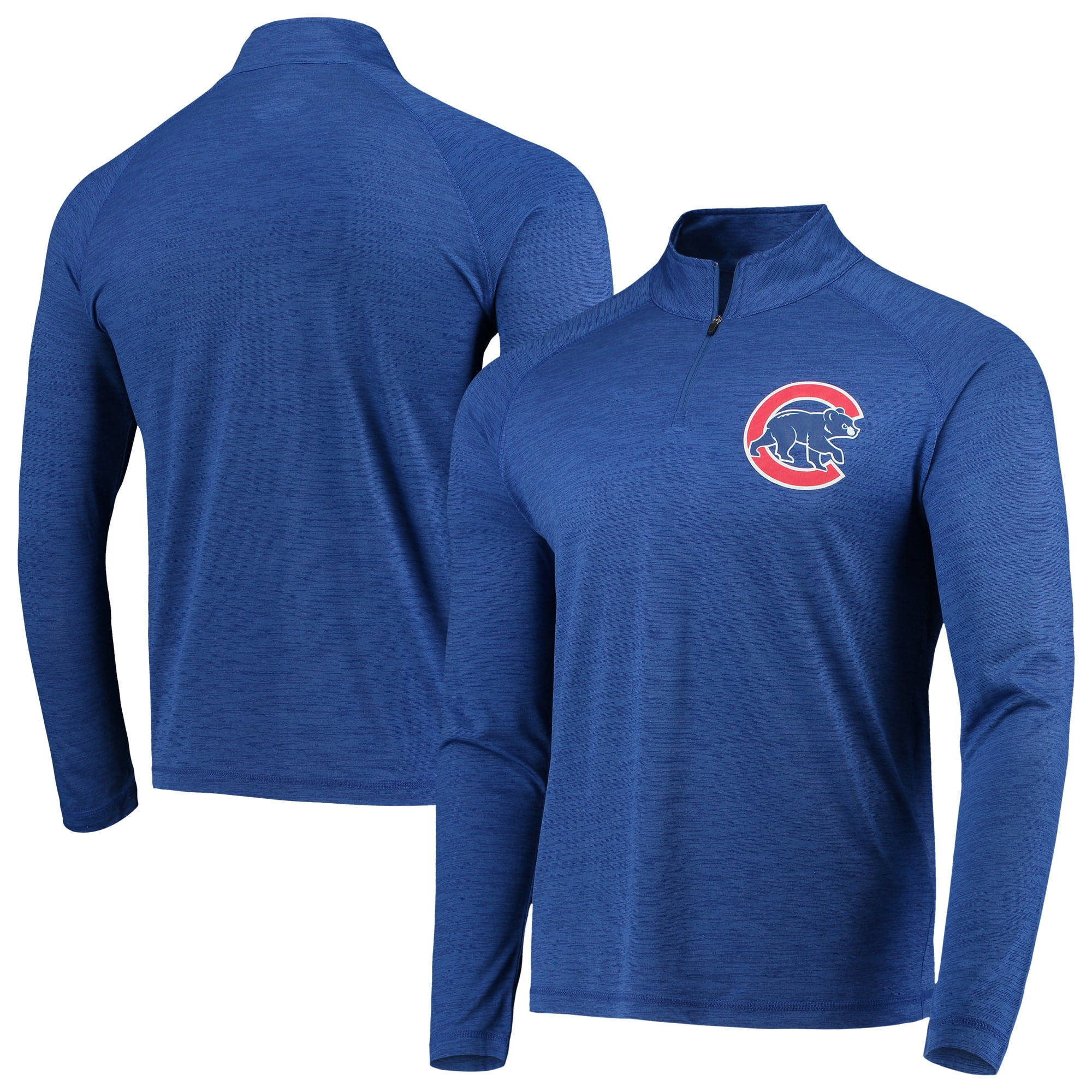 Chicago Cubs Majestic Striated Primary Logo Cool Base Raglan Quarter