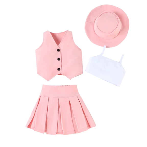 Tops 4PC Sets for Girls Mini Short Matching Ruched Cami Tank Top Vest Skort 4PC Sets Girl Button 2026 Clothing Fashion Y2K