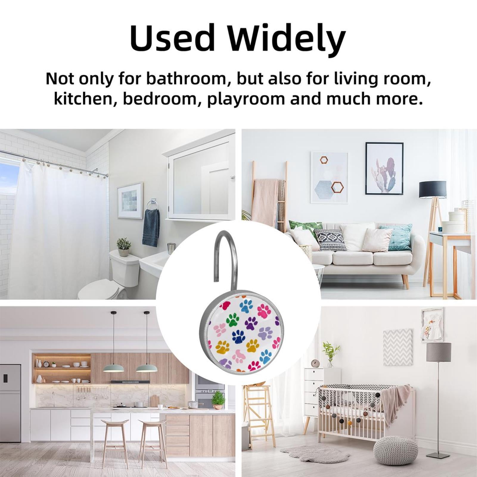 12pcs Decorative Shower Curtain Hooks, Rust Resistant Shower Rings for Bathroom Living Room,Rustproof Stainless Steel Rings for Shower Curtain and Liner Rods,Colorful Dog Paw