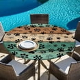thumbnail image 6 of Teal Green Brown Round Tablecloth, Fitted Table Cover with Elastic for 45"-54" Round Tables, Farmhouse Dog Paw Vintage Table Cloth Outdoor Indoor Dinning Party Waterproof Tablecloths, 6 of 7
