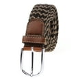 thumbnail image 2 of NYFASHION101 Rounded Metal Buckle Brown Inlay Elastic Braided Woven Stretch Belt, Brown/Khaki - M, 2 of 3