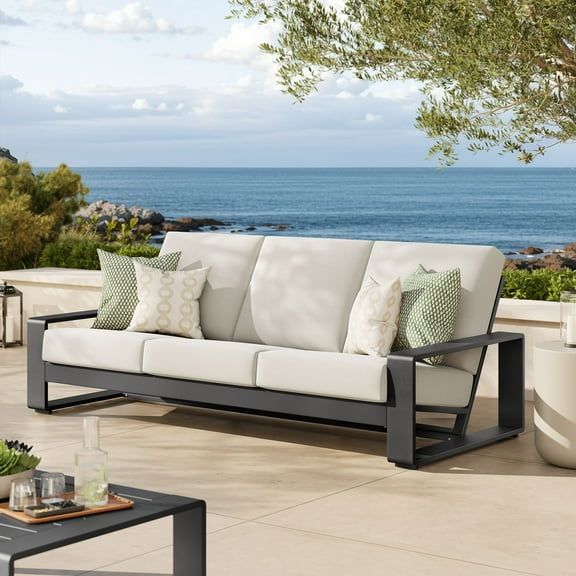 Modway Lirienne Outdoor Patio Aluminum Sofa in Cream Gray by Modway