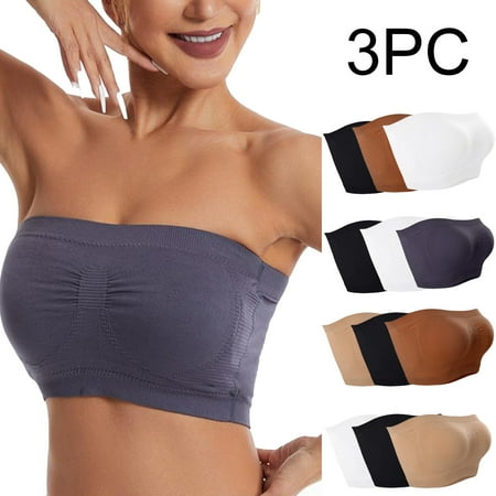 Dazajoo 3 Pcs Women s Wirefree Bras Strapless Push Up Bra Breathable Comfy Underwear Womens Bandeau Traceless No Steel Ring Gathering Bra for Women 2024 Saving Deals Black XXXL