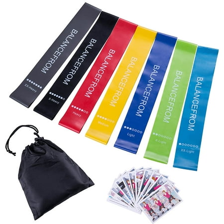 BalanceFrom Resistance Loop Exercise Bands with Exercise Cards and Carrying Bag, Set of