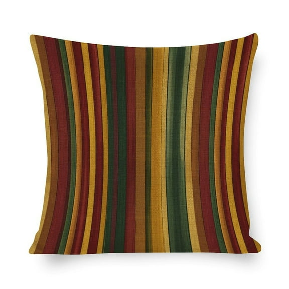 Pillow Case Burgundy Red Green Ochre Yellow Stripes Pattern Decorative Square Pillowcase Cushion Case Classic Retro Stripe Outdoor Pillows 16"x16" Cushion Case for Sofa Couch