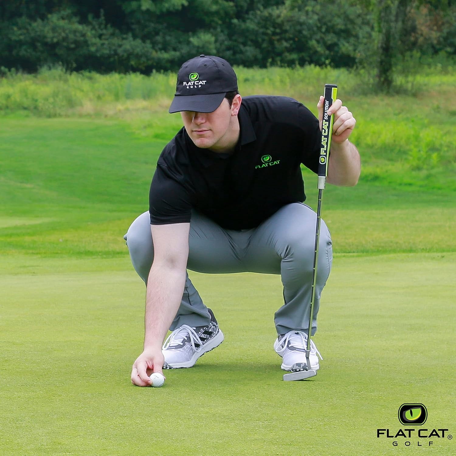 Flat Cat Pistol Solution Weighted Putter Grip – Black/Lime, 99g, Flat 1 TRU Alignment Design