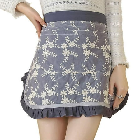 

OOKWE Lace Embroidery Waist Apron with Pocket Fashion Mesh Yarn Cooking Bib for Home Kitchen Bakery Baking Restaurant Waitress Women Uniform