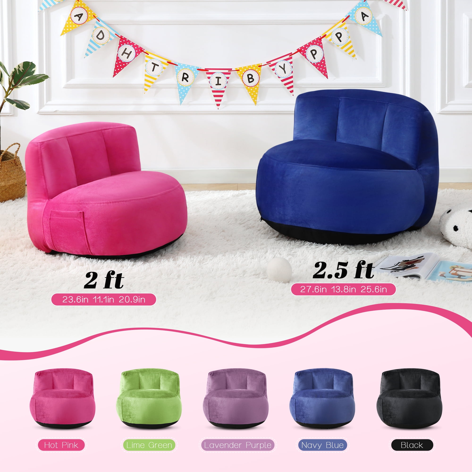 『Christmas Gifts』『Home Decoration』Yalmila Ultra Soft Bean Bag Chair for Kids and Adults includes Pocket,Zipper Comfy Chair(2ft,Navy Blue)!Note SMALL sizes!