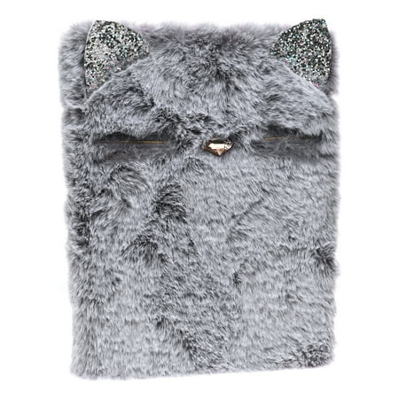 Claire's Tween Girl's Sparkly Gray Plush Cat Diary - Lock and 2 Keys, 100 Pages